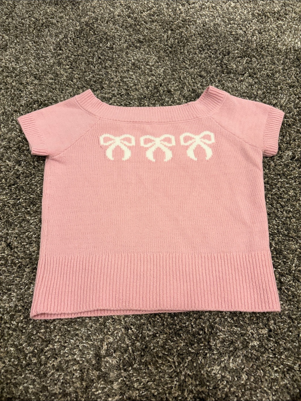 Abercrombie & Fitch Pink Short-Sleeve Knit Top with White Bow Detail